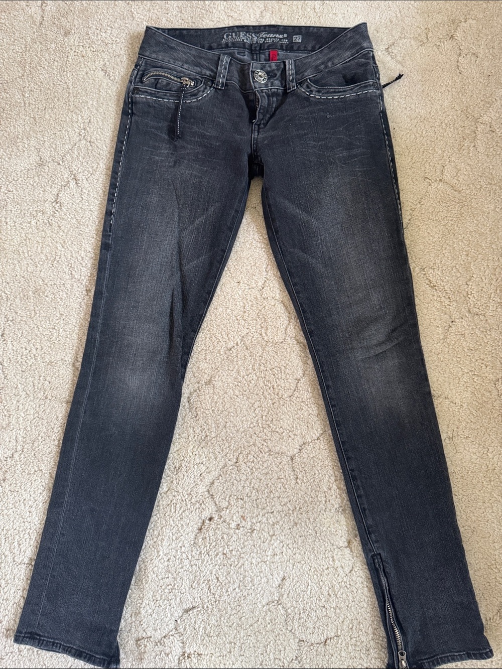GUESS Women's Washed Black Skinny Jeans with Ankle Zipper